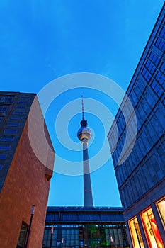Television Tower of Berlin, Germany, at dusk