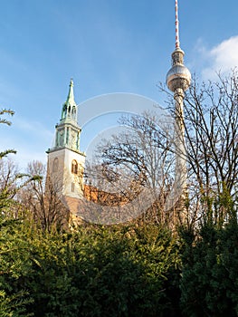 Television tower and St. Mary\'s Church in Berlin