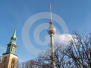 Television tower and St. Mary\'s Church in Berlin