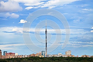 Television tower under blue autumn sky