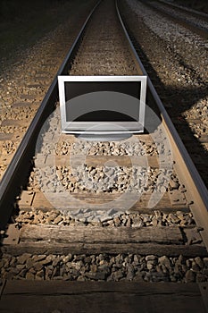 Television on train tracks.