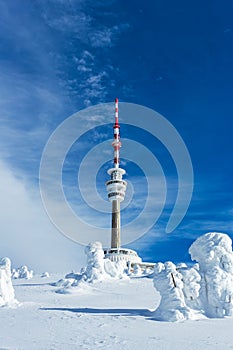 Television Transmitter Praded under Snow Cover in Jesenik, Czech Republic