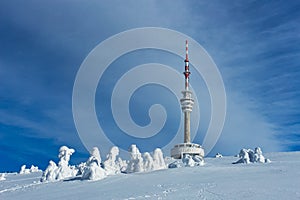 Television Transmitter Praded under Snow Cover in Jesenik, Czech Republic