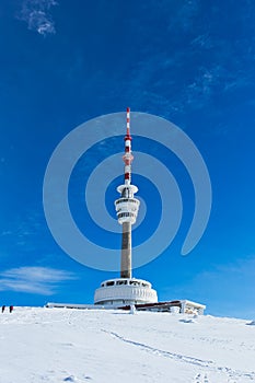 Television Transmitter Praded under Snow Cover in Jesenik, Wintertime View