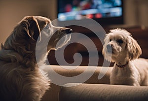 television viendo nino perro