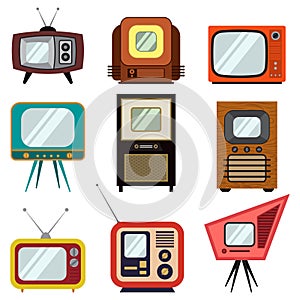 Television vintage vector icon set