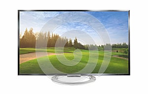 Television widescreen monitor isolated on white background. Clipping path