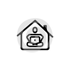 Telework icon in black. Freelance. Career, work during quarantine. Webinar, online conferences, lectures, and quarantined online photo