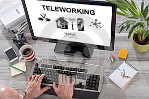 Teleworking concept on a computer