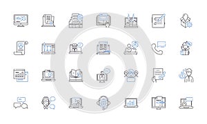 Teleworking line icons collection. Remote, Virtual, Online, Work-from-home, Telecommuting, Distance, Mobile vector and