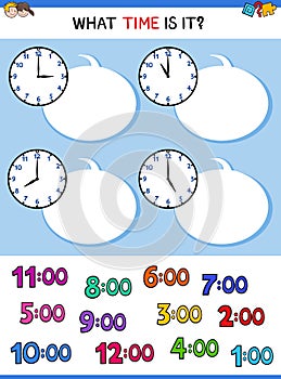 Telling time clock face cartoon game