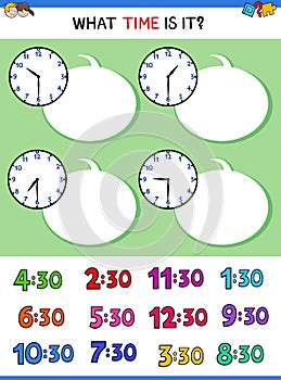 Telling time with clock face educational game