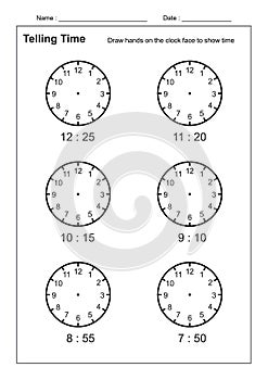 Telling Time Telling the Time Practice for Children  Time Worksheets for Learning to Tell Time game Time Worksheets