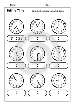 Telling Time Telling the Time Practice for Children  Time Worksheets for Learning to Tell Time game Time Worksheets