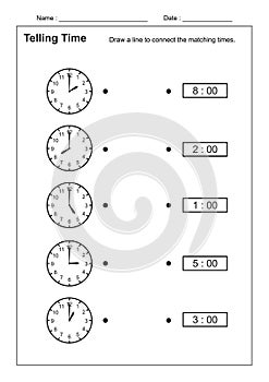 Telling Time Telling the Time Practice for Children  Time Worksheets for Learning to Tell Time game Time Worksheets