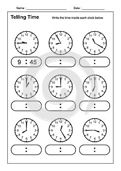 Telling Time Telling the Time Practice for Children  Time Worksheets for Learning to Tell Time game Time Worksheets