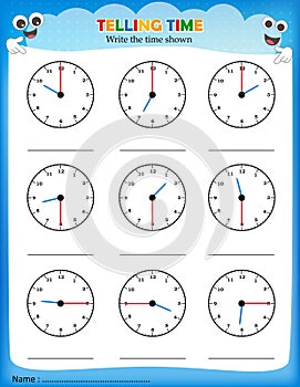 Telling time worksheet.