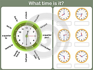 Telling time worksheet. write the time shown on the clock