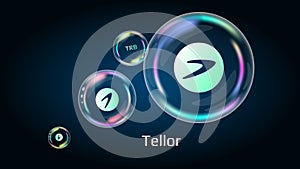 Tellor TRB token symbol in soap bubble, coin DeFi project decentralized finance. photo