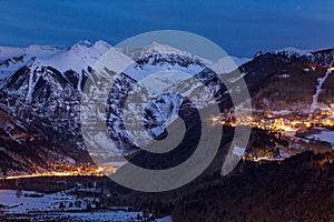 Telluride and Mountain Village glow beneath the San Juan Mountains in southwestern Colorado photo