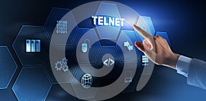 Telnet Virtual terminal client. Internet and Network concept. Teletype Network Protocol