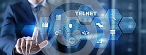 Telnet Virtual terminal client. Internet and Network concept. Teletype Network Protocol