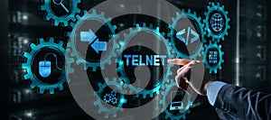 Telnet Virtual terminal client. Internet and Network concept. Teletype Network Protocol