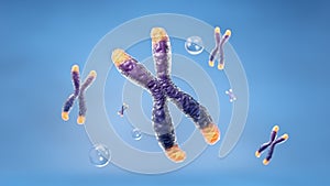 Telomere chromosome with bubble floating on blue background