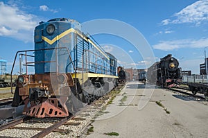 TEM2 diesel-electric locomotive manufactured by the Kharkov Transport Machinery plant, is displayed at the AvtoVAZ Technical Muse