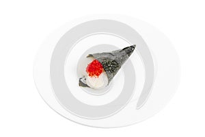 Temaki with fresh scallop and red caviar