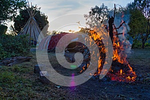 Temazcal, preparation for ritual,Traditional native sweat lodge with hot stones