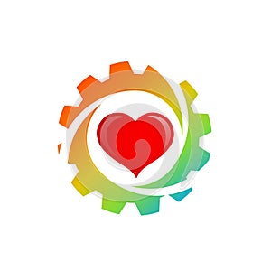 Industrial Gear Wheel logo icon with heart.