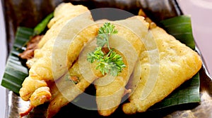 Tempe goreng or Fried Tempe, a traditional food from Indonesia made from fermented soybeans