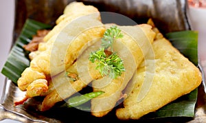 Tempe goreng or Fried Tempe, a traditional food from Indonesia made from fermented soybeans