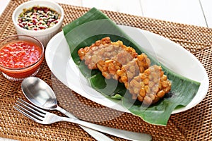 Tempe goreng, fried tempeh, indonesian vegetarian food photo