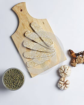 Tempe isolated on plain background. View from above.