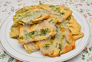 Tempe Mendoan: Traditional Indonesian Food, Fried Tempe with flour and celery pieces