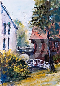 Tempera sketch of old house photo