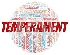 Temperament typography word cloud create with the text only.