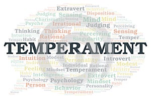 Temperament typography word cloud create with the text only.