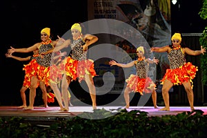 Temperamental Colombian female dancers at Folklore Festival stage,Varna Bulgaria