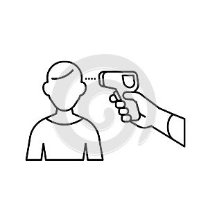 Temperature check gun with man outline simple icon