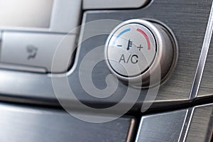 Temperature control knob in car air conditioning system close up, comfort and fresh air in vehicle cabin