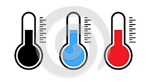 Temperature icons. Thermometer symbols. Temperature scale. Thermometer. Weather sign. Hot and cold temperature weather symbol.