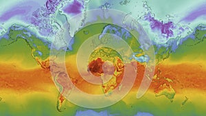 Temperature live world map video from satellite in 2020 , climate change  during corona pandemic outbreak