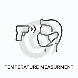 Temperature measurement flat line icon. Vector outline illustration of digital measurement. Black thin linear pictogram