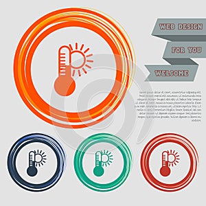 Temperature, Medicine thermometer, Weather climate icon on the red, blue, green, orange buttons for your website and design with s