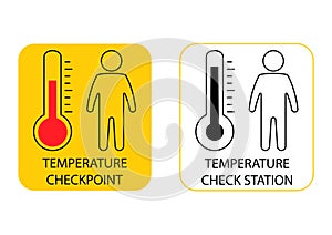 Temperature scanning sign. Check human body temperature, thin line icon. Checkpoint or station for measurement of fever. Vector