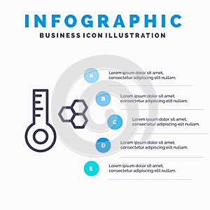 Temperature, Temperature Meter, Thermometer Line icon with 5 steps presentation infographics Background