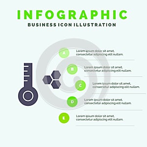 Temperature, Temperature Meter, Thermometer Solid Icon Infographics 5 Steps Presentation Background